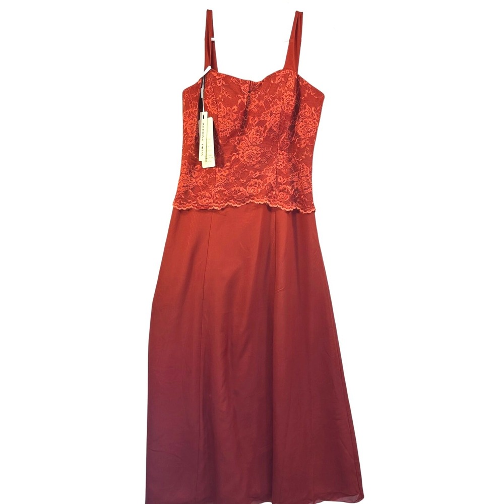 Wedding Dress Rust Red Lace Bodice A-Line Formal Evening Gown NWT Size 2